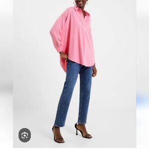 French Connection "Rhodes" Cotton Flannel Checked Popover Shirt in PINK CHECKS